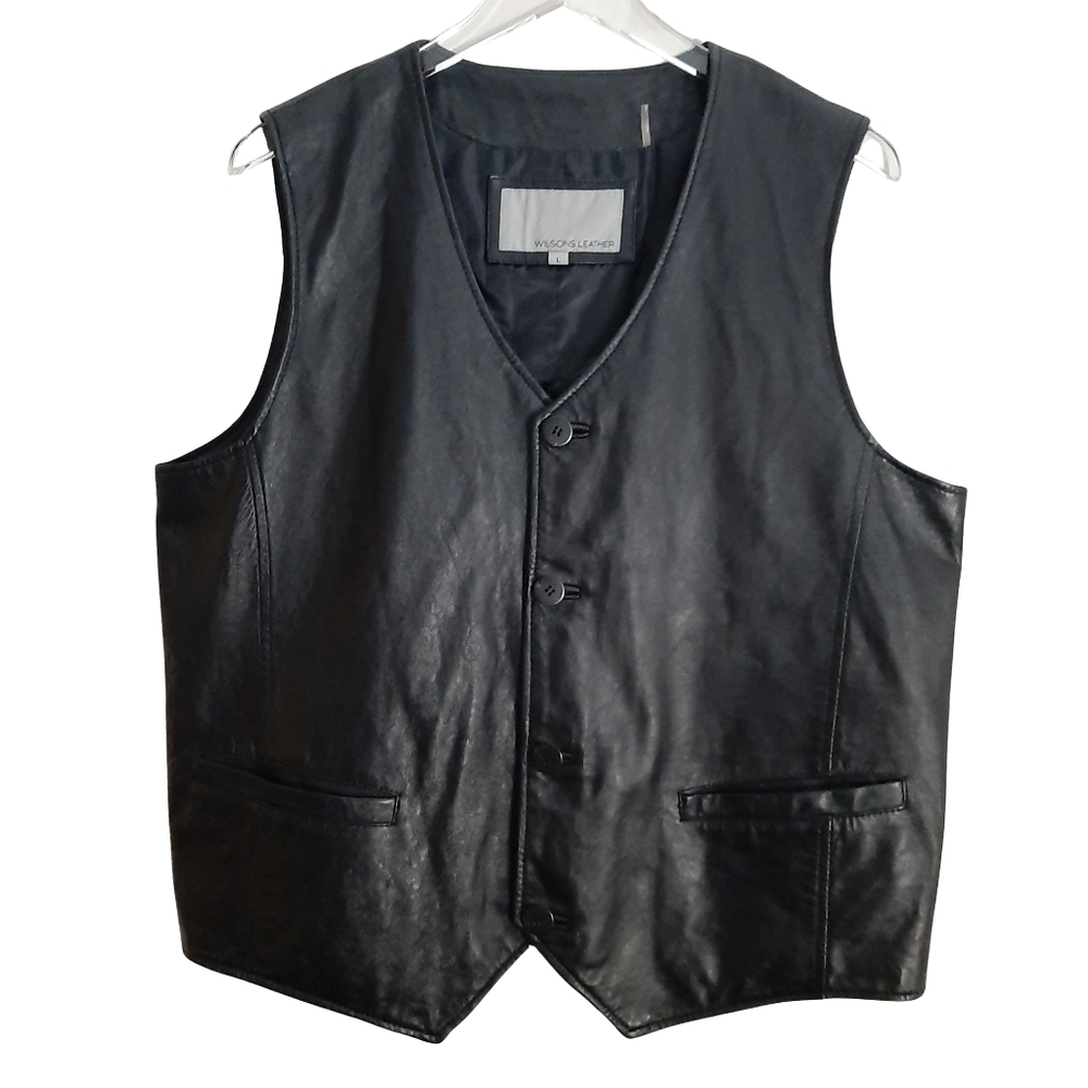 Black Leather 90's Bikercore Vest Mens Size Large